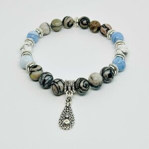 Handmade Antique Teardrop Charm Beaded Bracelet Agate Howlite Obsidian 8 mm